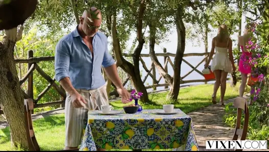 Italian Escapade: Blonde Bombshells Jade & Avrora Seduce Stranger in Steamy Threesome - video thumbnail